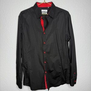 Pre-Owned‎ Alex Vando Large long - sleeve button down shirt. w/red accents